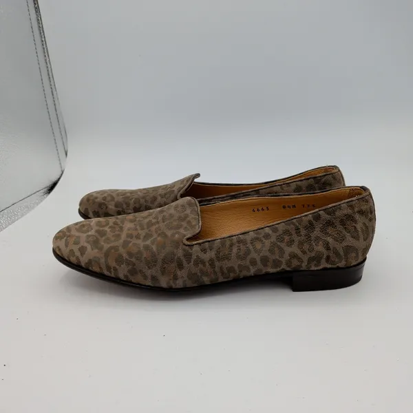 Gravati $675‎ Womens Leopard Print Suede Loafers Handmade Italy Brown 4663 8.5M - Image 2