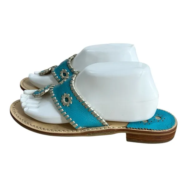 Jack Rogers Navajo Turquoise Blue Leather Whipstitch Sandal Shoes Palm Beach 9 M - Image 2