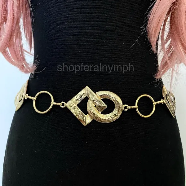 Gold Y2K Geometric Ring Waist Chain Belt, Fits 24 to 42 Inches, X7GA1317 - Image 2