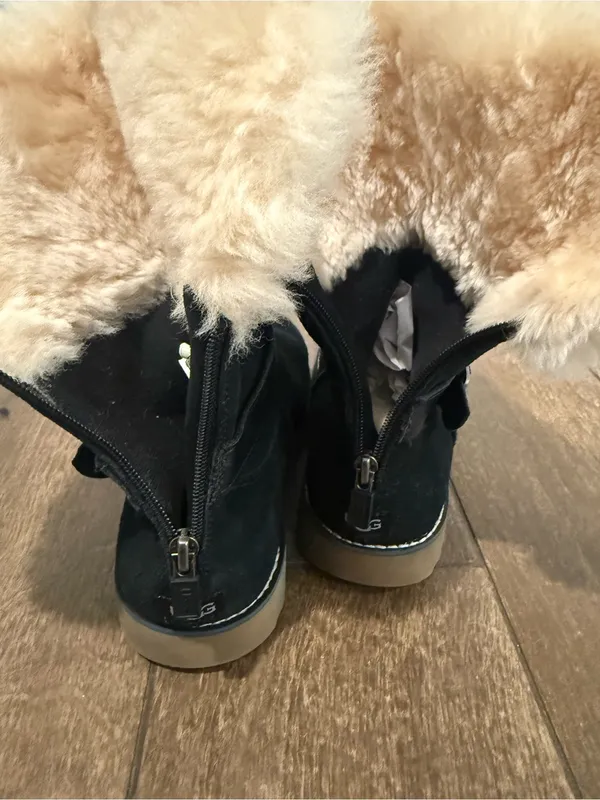 UGG Nessa Black Suede Shearling-Trim Buckle Mid-Calf Boots Size‎ 5 - Image 9