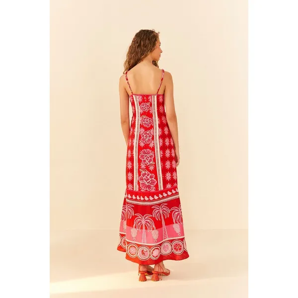 Farm Rio Red Summer Sunrise Maxi Dress 100% linen XL - Image 3