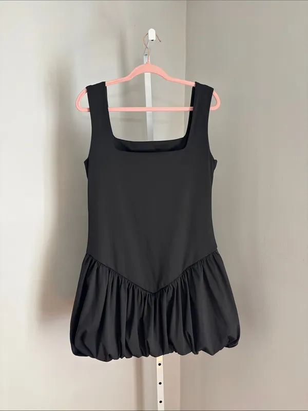Grand Street Studios Black Satin Bubble Hem Tank Dress Flirty Sexy Dress Sz XL - Image 4