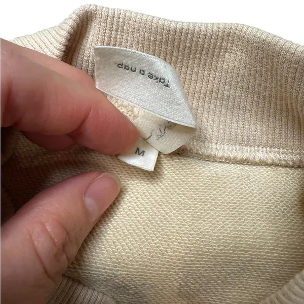 🤍 Nap Cotton Drawstring Hem Sweatshirt 🧶 Beige Oversized Pocket‎ Pullover M ✨ Yellow Size M - Image 4