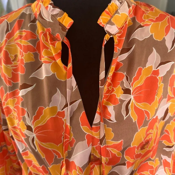 Emily Wonder Womens 1X Floral Mini Dress Orange Tan Tiered Boho 1X-18‎ - Image 6