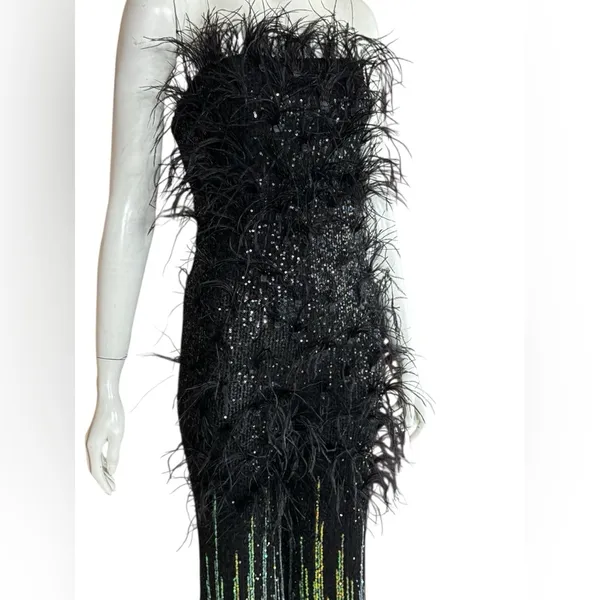 Unbranded Elegant Sequined/Feathered Black and Green Women's Jumpsuit G#8 - Image 6