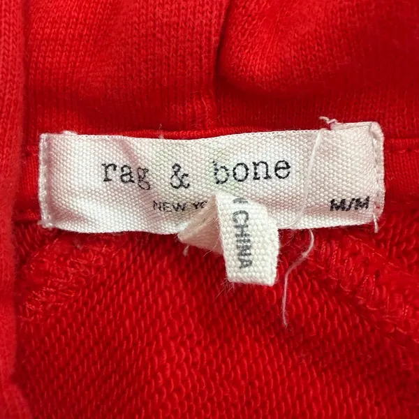 Rag & Bone Red Organic Cotton French Terry Hoodie Sweatshirt Medium - Image 3