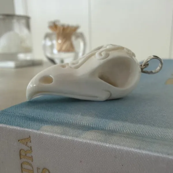 Hand Carved Raven Skull Pendant Sterling Silver - Image 3