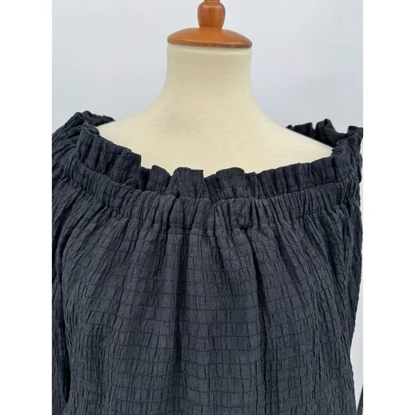 SCOOP Off Shoulder Peplum Blouse Black Tie Waist Long Ruffle Sleeve Casual Top L - Image 5