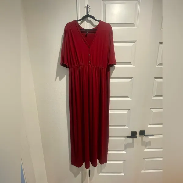 Allegrace 2XL Burgundy Maxi Dress Empire Waist Button Front Casual Boho - Image 7
