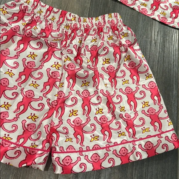 Women’s Pink Monkey Silky Pajamas Size XXS - Image 2