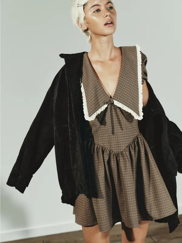 ZARA NWT Plaid Statement Collar Mini Dress Puff Sleeve XL⁠ - Image 12