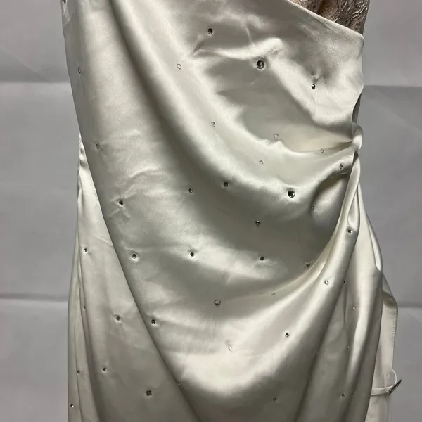 Women's Rhinestone Cream Lace Halter Maxi Dress Size Small - Image 4