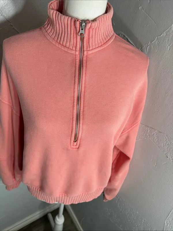 aerie Coral Half-Zip Cropped Sweatshirt - Image 5