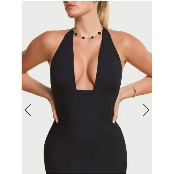 Oh Polly Black Halter Maxi Dress US 8 Bodycon Formal Stretch - Image 10