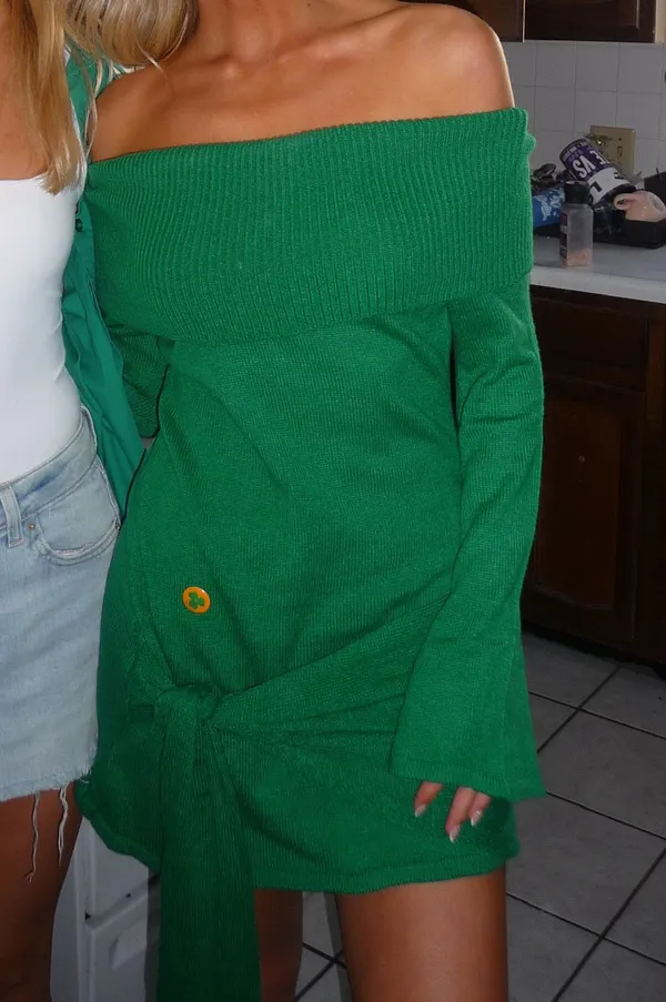 Off The Shoulder Green Dress - Image 2