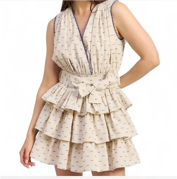 Anthropologie En Saison Cream Ruffle Polka Dot Mini Dress - Image 4
