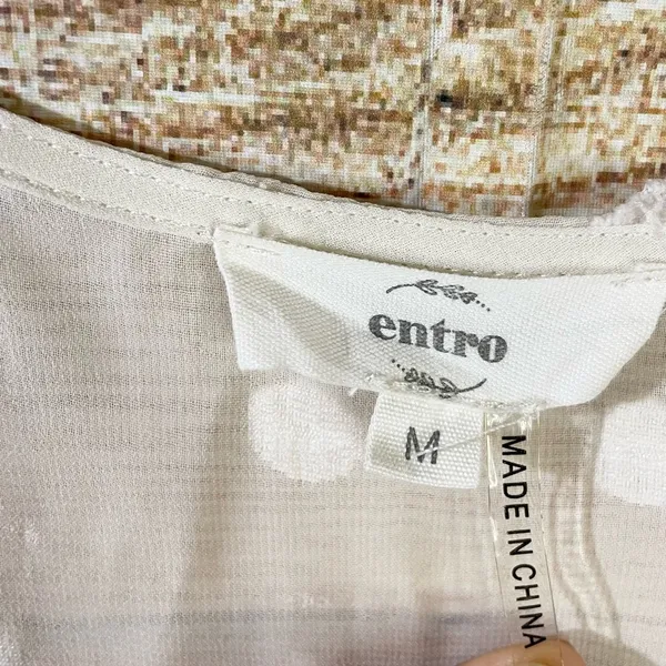 Anthropologie Entro semi-sheer polka dot textured loose fit cream blouse Size Medium - Image 4