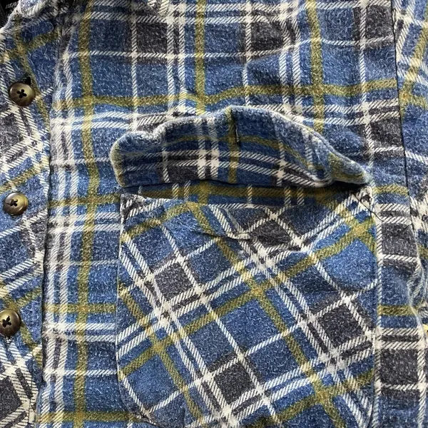 Grit Iron Workwear M Button Up Sherpa Lined Flannel Hooded Jacket Blue - Image 5