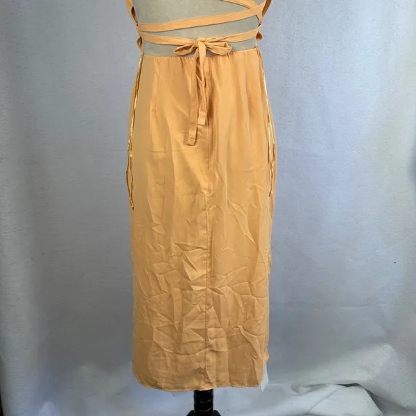 New Abercrombie‎ Fitch Orange Spaghetti Strap Ruched Side Slit Midi Dress Small - Image 9