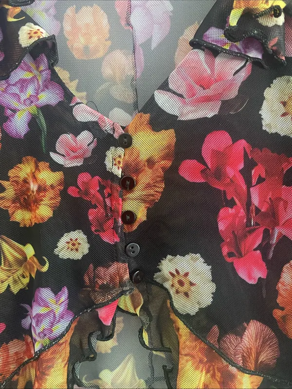 Desigual Mesh Sheer Dark Floral Garden Top Size SMALL - Image 6