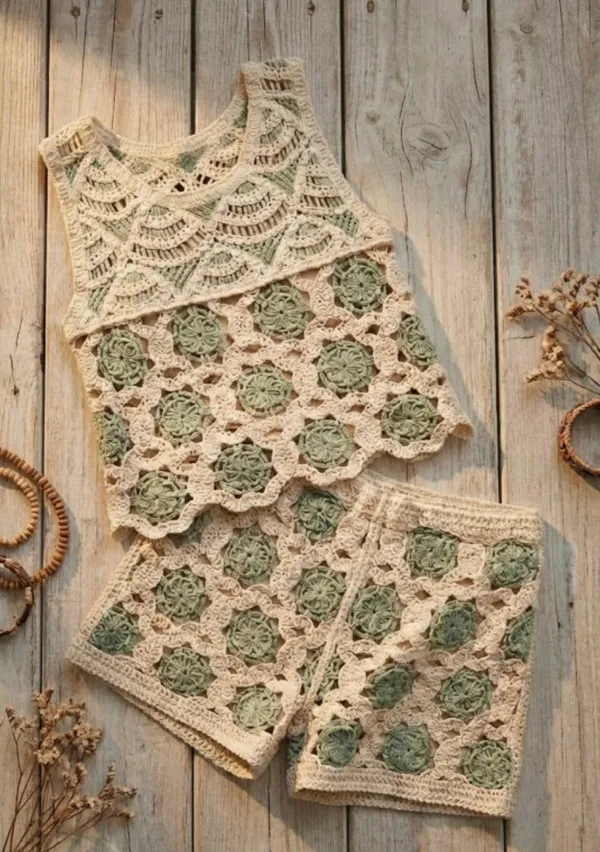 Crochet 2 piece out Green Size M - Image 4