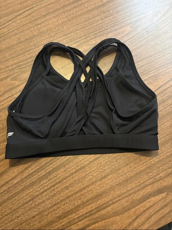Fabletics Large Faye Criss Cross Back Black Mesh Strappy Sports Bra - Image 2