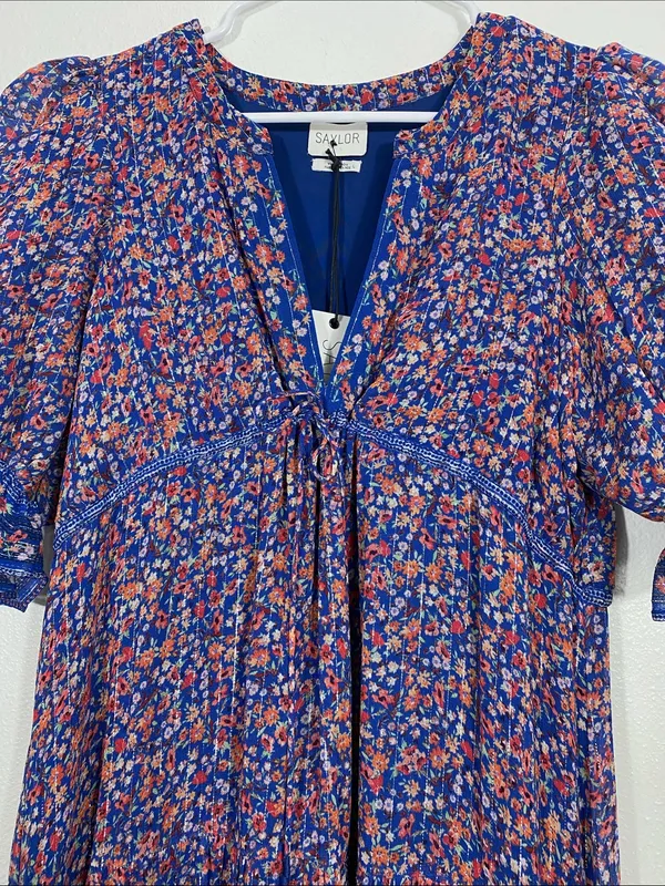 SAYLOR Blue Multi Floral Puff-Sleeve Maxi Dress Size L 90% Viscose - Image 5