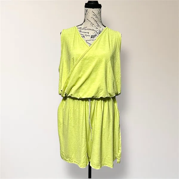 New Old Navy Active‎ XL Lime Breathe On Wrap V-Neck Romper Pockets Drawstring - Image 2