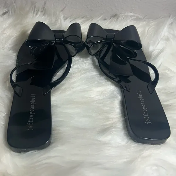 Jeffrey Campbell Sugary Jelly Bow Thong Sandals Black Size 6 - Image 7