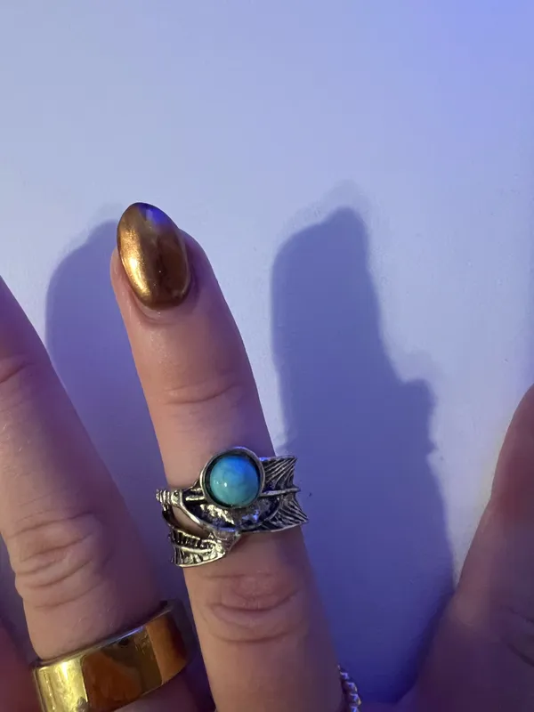 silver opal ring with feather design #boho #festival - Image 4