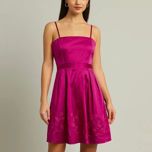 Lucy Paris Embroidered Satin Fit & Flare Dress in Hot Pink Size Large NWT - Image 9