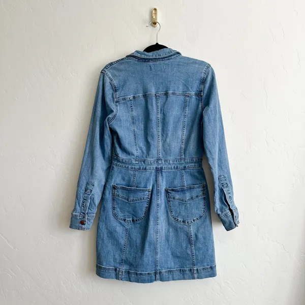 Madewell | Cotton Denim Structured Mini Shirt Dress in Medium Wash Blue‎ Size 8 - Image 5