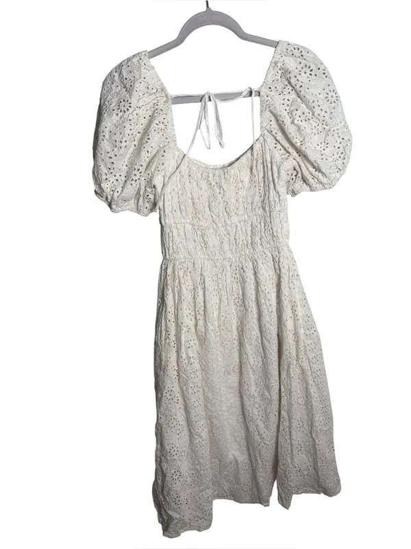 Anthropologie En Saison Puff Sleeve Midi Dress in white S - Image 4