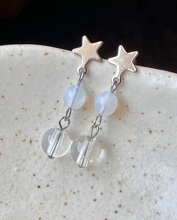 Handmade czech glass beads mix star dangle earrings 🌀⭐️💦 - Image 4