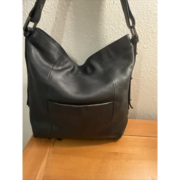 Tahari ASL Black Pebbled Leather Slouchy Hobo Shoulder Bag Adjustable Strap - Image 9