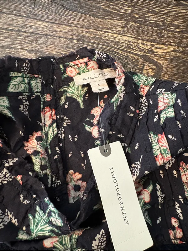 Anthropologie Pilcro Swing Mini Dress Womens Large Black Floral NWT Lace - Image 10