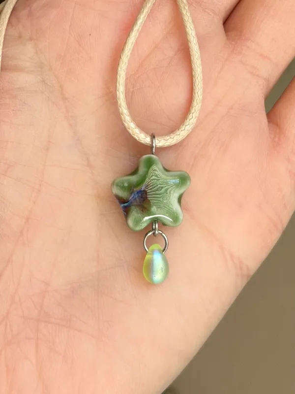 Handmade green ceramic star boho fairy cottage y2k necklace⭐️💚 - Image 5