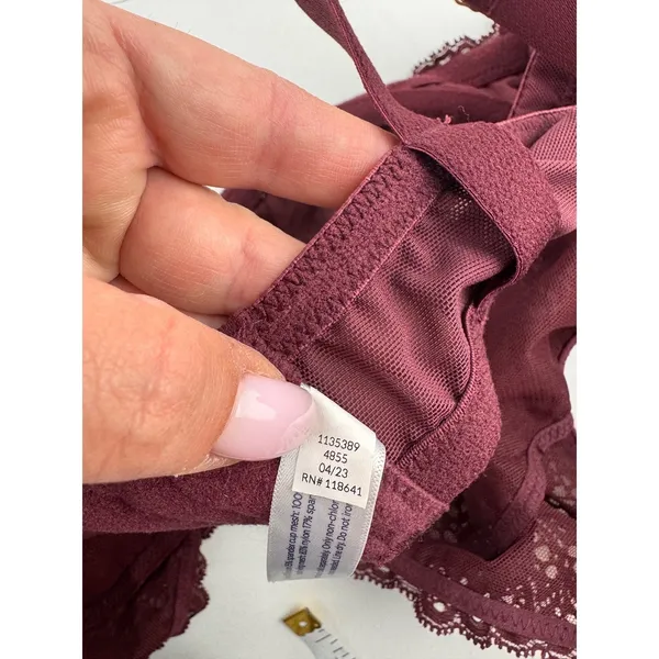 Cacique 40DD Burgundy Lace Balconette Bra Full Coverage Underwire Adjustable‎ - Image 6