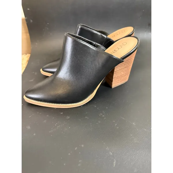 NWOT ABOUND Maya Block Heel Mule Pointed Black Faux Leather Womens 6 - Image 2
