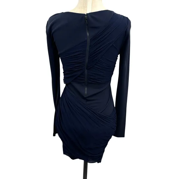 Alice + Olivia x‎ Scoop Goddess Dress Bodycon Ruched Mesh Navy Blue Size XS 0 - Image 6