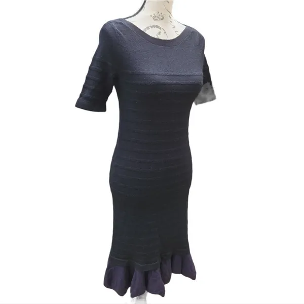 Tory Burch -715 Giselle Textured Merino‎ Wool Sweater Dress Black Ruffle Hem XS - Image 5