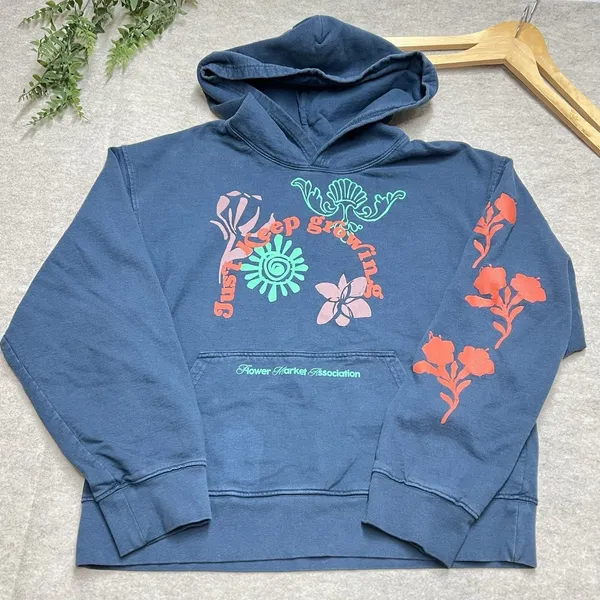 Urban‎ Outfitters Just Keep Growing Flower Market Hoodie Blue Medium Boho Indie - Image 2