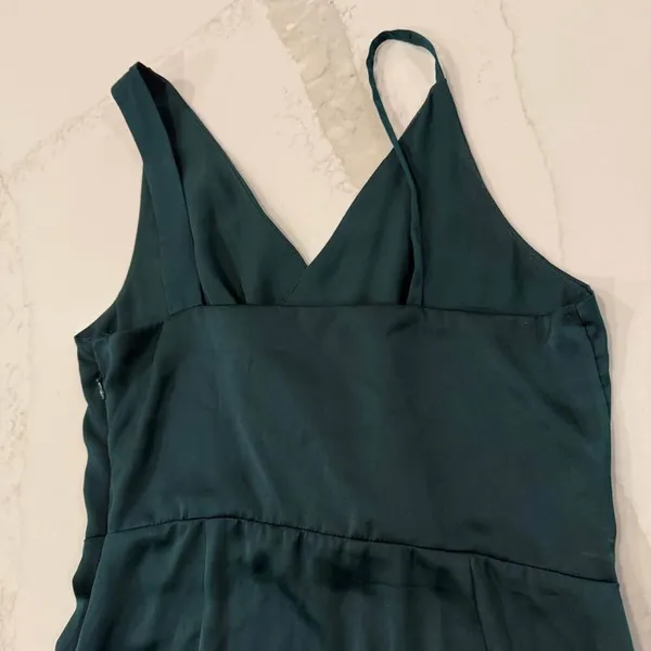 Zara NWT Satin Lace Asymmetrical Midi Slip Dress Womens Medium EmeraldGreen Sexy - Image 9