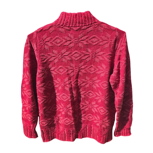 Woolrich Womens‎ Ruby Red Snowflake Knit Quarter Button Mock Neck Sweater XL - Image 3