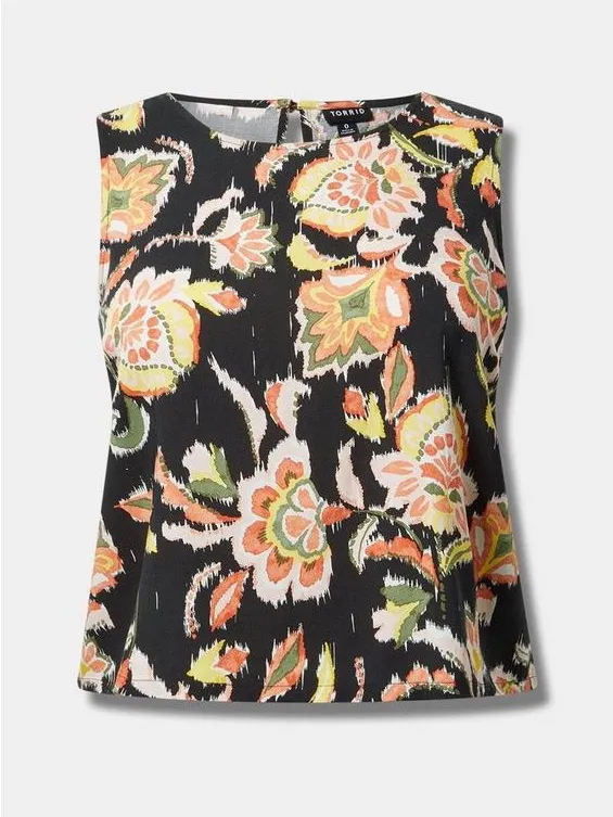 Torrid Bella Jaco Deep Black Floral Ikat Challis Sleeveless Blouse Women's 1 NWT - Image 6