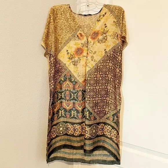 ZARA Women's Designer Bohemian Hippie Tunic Paisley Kaftan Belt - Image 5