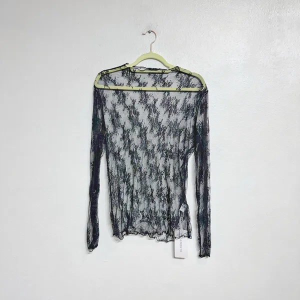 Black Lace Sheer Long Sleeve Boatneck Top Sz L NWT - Image 2
