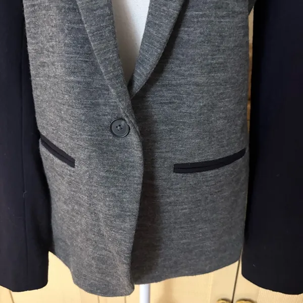 J CREW Contrast Knit Blazer Wool Blend Grey Black‎ Sleeves Size 8 - Image 4