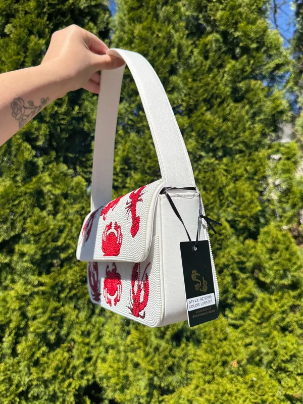 Beaded Lobster Crab Purse White - Image 2