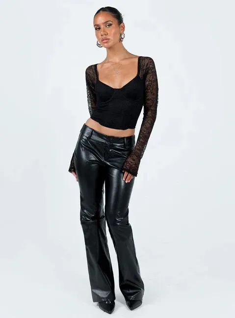 Princess Polly Purnell Long Sleeve Lace Top Black - Image 3